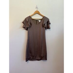 Esley Brown Satin Ruffle Flutter Sleeve Mini Dress | Size Small